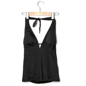PHAX Halter Tankini Swimsuit Bikini Top Tie V-Neck Stretch Black NEW